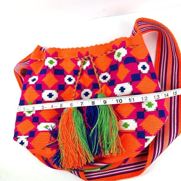 Wayuu Mochila Colombian Handbag Bucket Style Gaza Palete Bright Orange Brand New - Picture 15 of 16
